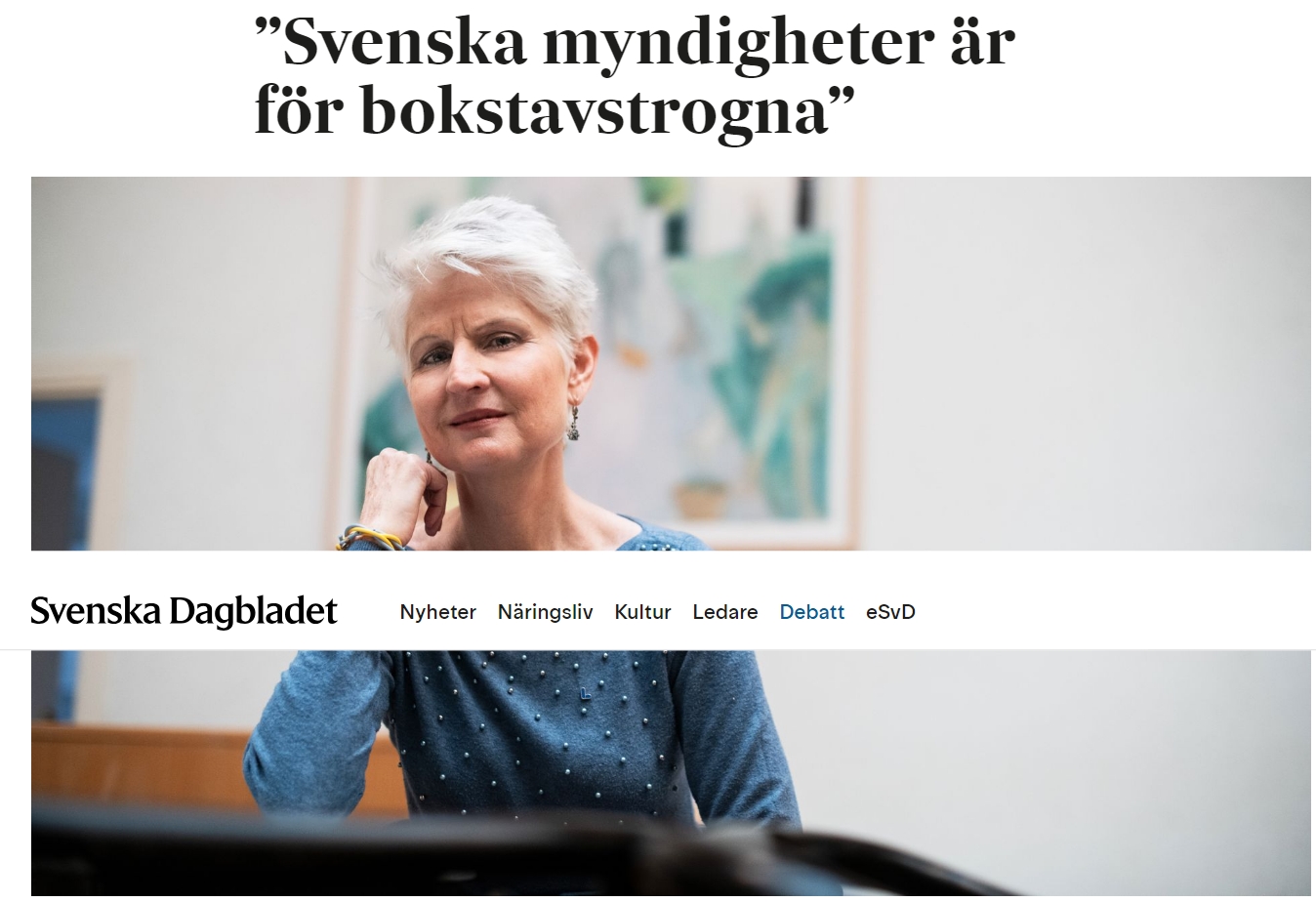 Toppkandidat Anna Maria Corazza Bildt om bokstavstrogna mynidgheter i Svenska Dagbladet